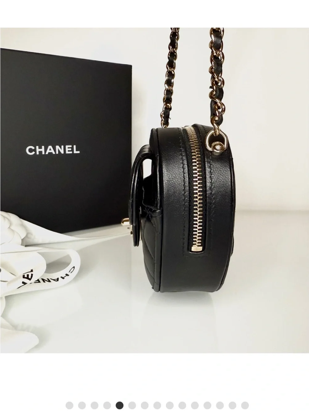 CHANEL Black Quilted Heart-Shaped Crossbody with Gold Hardware